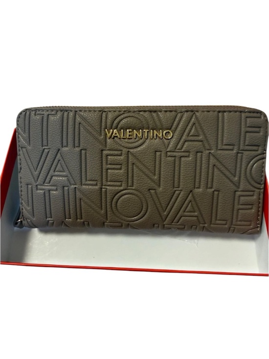 Mario Valentino Accessories - NWT Valentino Blackish Brown Portafoglo Pansy Leather Embossed Logo Zip Wallet